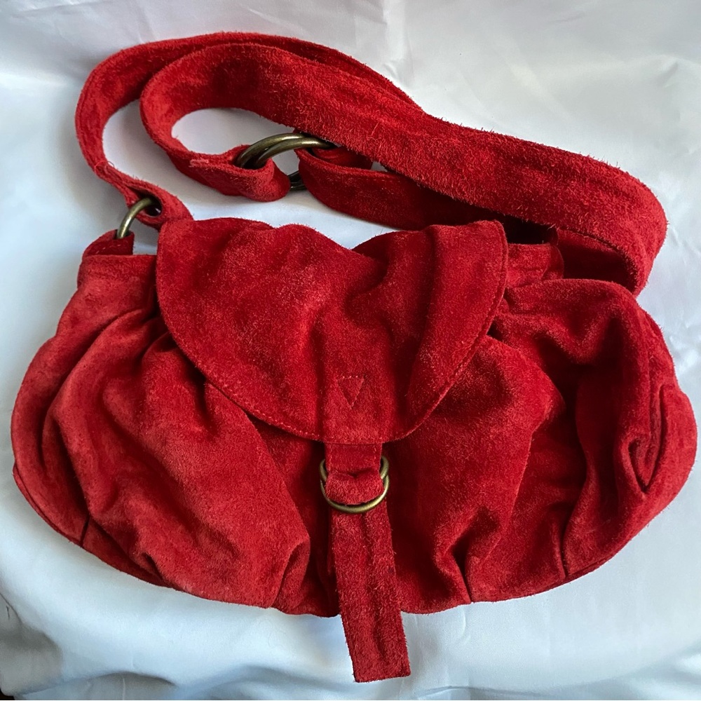 Vintage A/X Armani Exchange Red 100% Suede Crossbody Hobo Bag Snap Closure